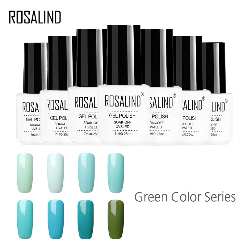 

ROSALIND Gel 1S White Bottle 7ML Green Color Series Can Be Soak Gel Varnish Nail Art Beauty Semi Permanent UV Gel Nail Polish