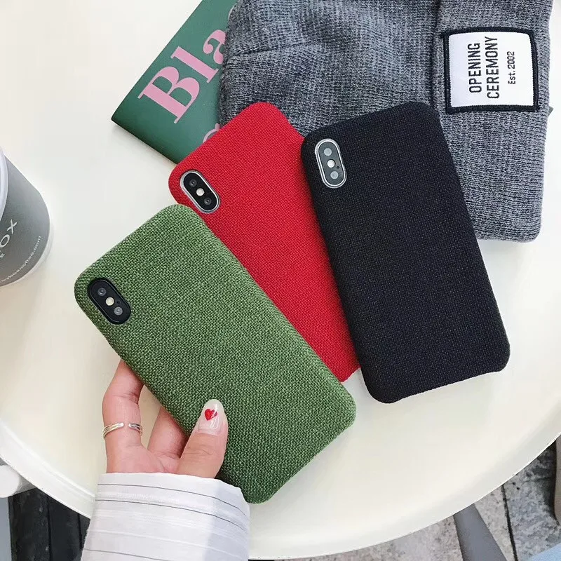 LUDI Vinatge Canvas Cloth Phone Case for iPhone 7 Cases Soft Fabric Texture Solid Color Fundas Capas for iPhone X 6 6S 7 8 Plus 11