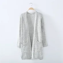 Осень Зима Теплый Женский длинный рукав негабаритный твердый свободный карман вязаный свитер джемпер Кардиган Верхняя одежда длинные пальто одежда
