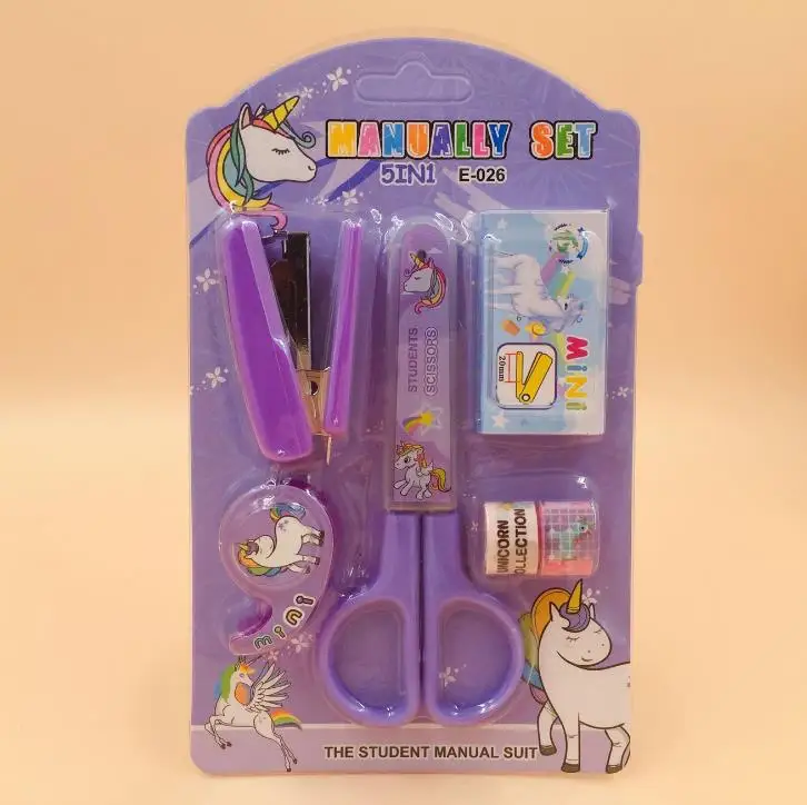 

NNRTS Kawaii Hot Unicorn Flamingo Cartoon Stapler Staples Tape Holder Scissors Stationery Set Gift Stationery School Supplies