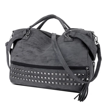 

SGARR Nubuck PU Leather Women Handbags Fashion Ladies Large Capacity Tassel Shoulder Bag Casual Vintage Rivet Female Tote Bags