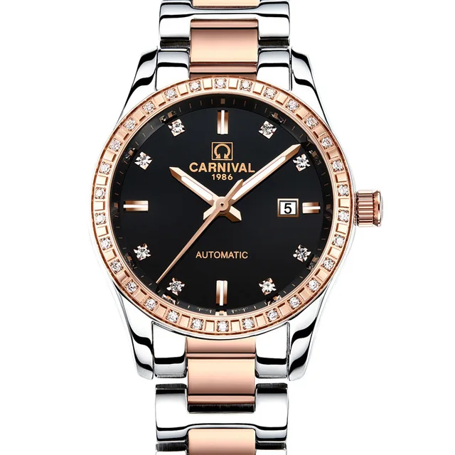 Sapphire Crystal Women Watches Fashion Ladies Watch For Women Bracelet Relogio Automatic Mechanical Clock Luxury reloj mujer - Цвет: Rose gold Silver 02