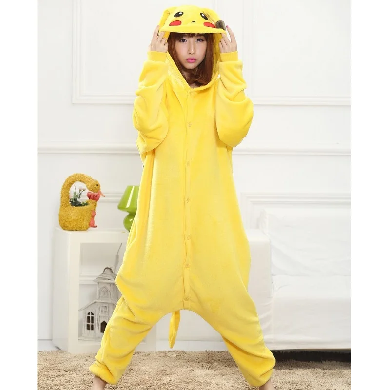 Cute Cartoon Pikachu Onesie Adult Women Kigurumi Long Sleeve Hooded ...
