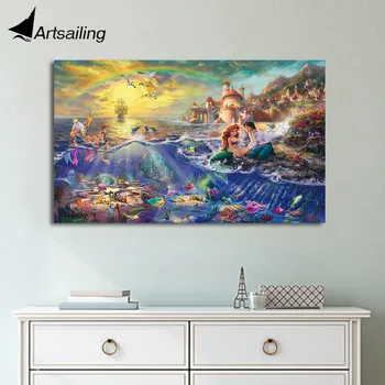 

ArtSailing 1 piece canvas art HD poster little Mermaid Thomas Kinkade painting home decor dropshipping canvas print art UP-1843C