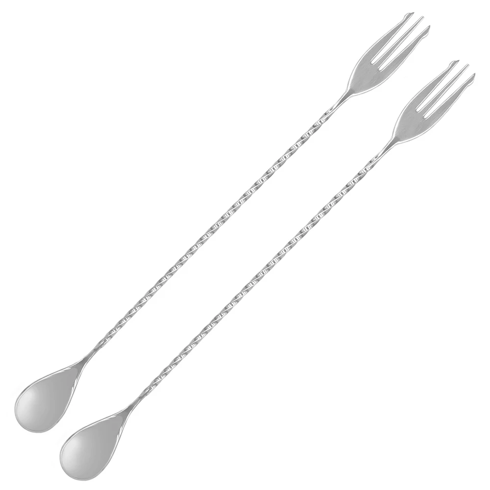 12" Bar Spoon Cocktail Mixing Fork Spoon Spiral Stainless Steel Trident