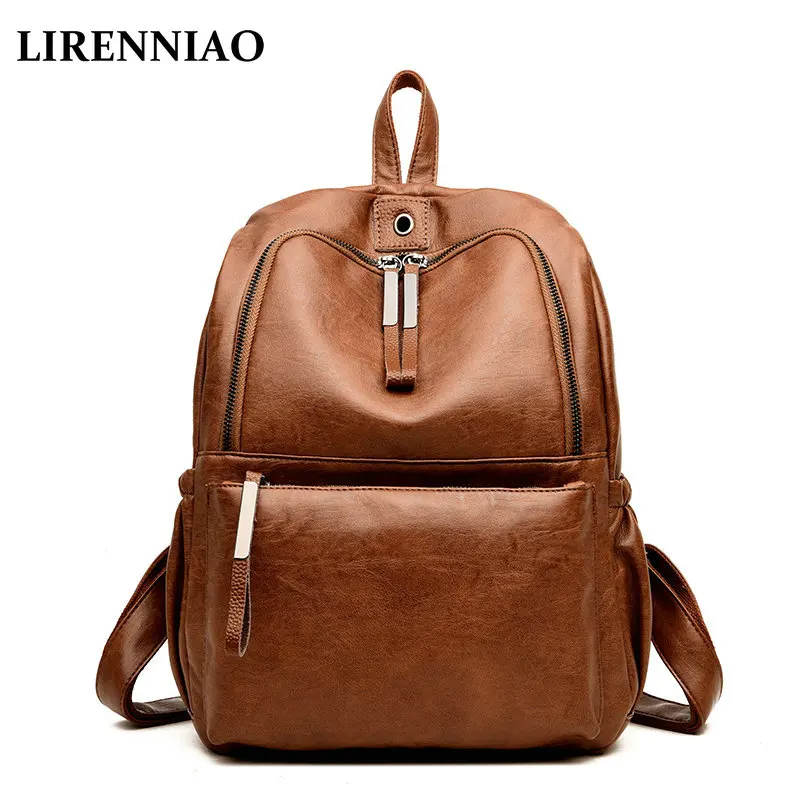 

LIRENNIAO Fashion Designer Women Genuine Leather Backpack Shoulder School Bags for Teenagers Travel Sheepskin Female Knapsack