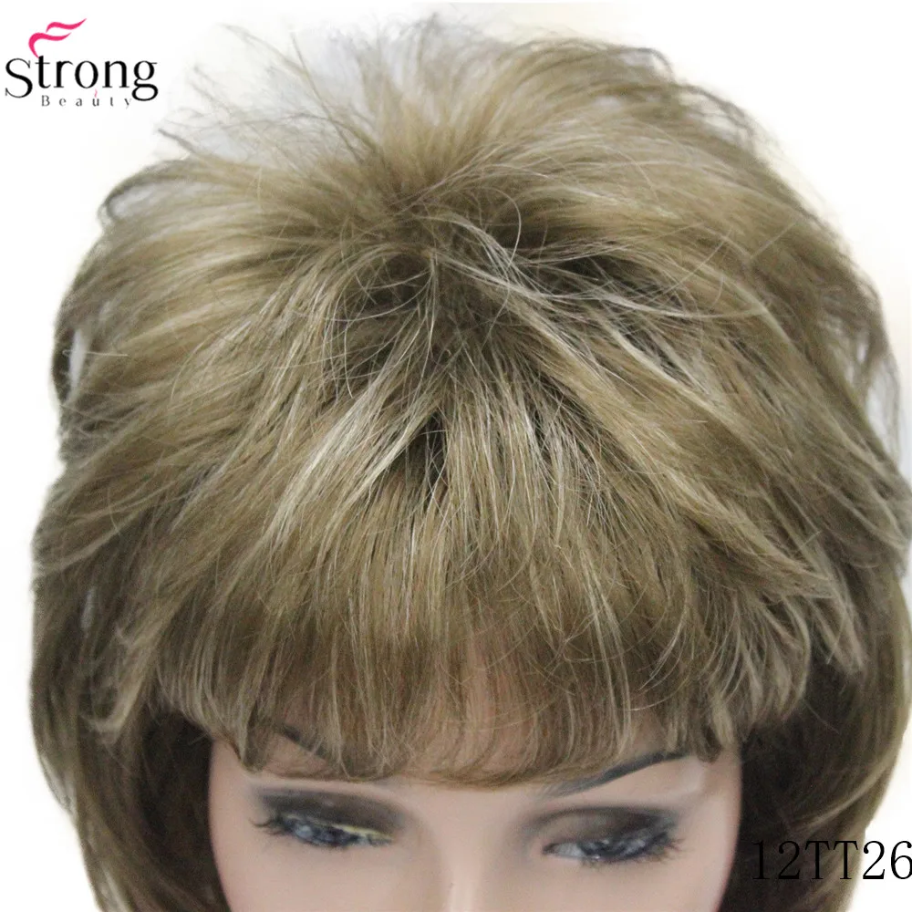 L-1943A #12TT26 New Bady Wavy Light Brown Mix Blonde Neck Length Synthetic Hair Women's Full Wig (4)