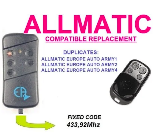 ALLMATIC EUROPE AUTO ARMY1, ARMY2, ARMY4remote control replacement clone duplicator Fixed code 433MHz hormann marantec came faac 868 3mhz fixed code learning code replacement remote control clone duplicator