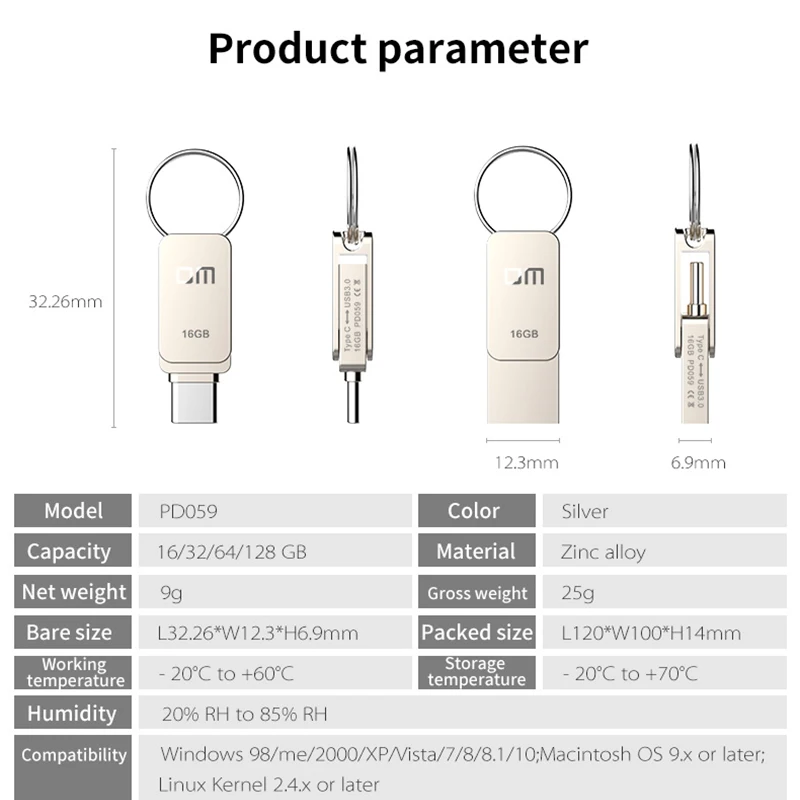  DM PD059 USB Flash Drive 3.0 USB C OTG Pen drive 128 64 32GB For Samsung S9 Plus Note 9 For Xiaomi 