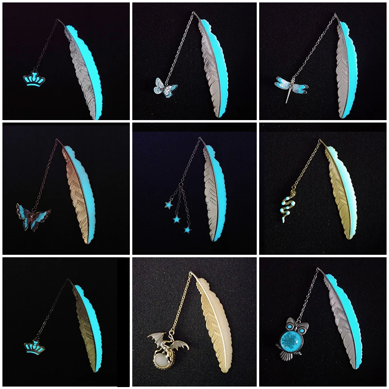 

Luminous Feather Bookmark Retro Illuminate Metal bookmarks Fluorescence Luminous Golden Bookmark drop ship wholesale Metal46
