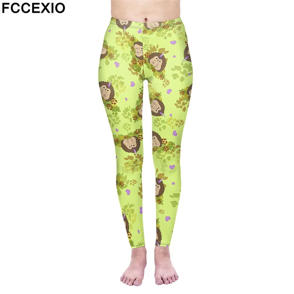 

FCCEXIO New Fashion Female Workout Pants High Waist Fitness Leggings Hedgehog 3D Print Leggins Women Leggings Slim Trousers
