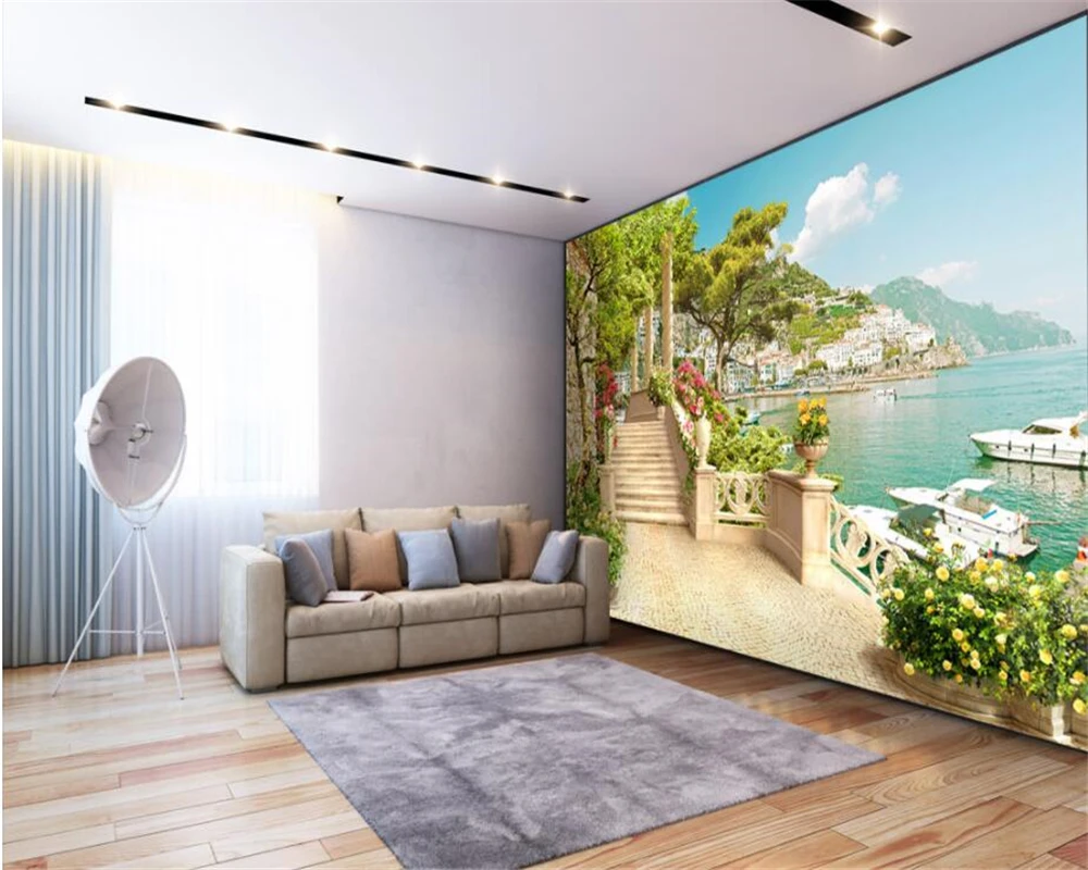 خلفية مخصصة حديقة شرفة درج Lake View 3d غرفة المعيشة غرفة نوم التلفزيون أريكة حائط الخلفية جدارية 3d خلفيات Beibehang
