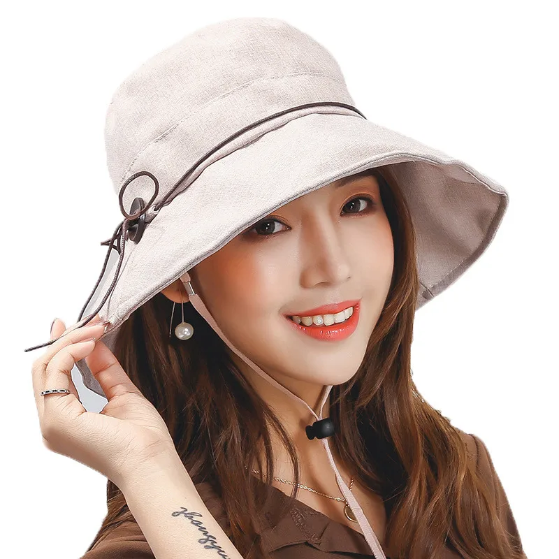 Summer Sun Hats for Women Flodable Spring Cotton Anti UV Bucket Hats Girls Casual Beach Hats