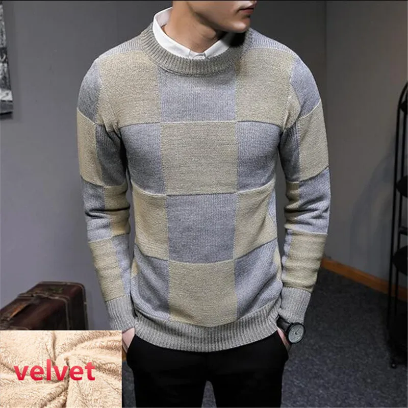 BDLJ Warm Thick Velvet Pullover Sweater Men's Winter Wool
