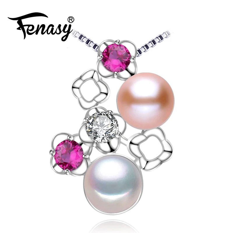 

FENASY 925 sterling silver necklace ,statement jewelry necklace jewelry charm cute necklace Double Pearl necklace for women