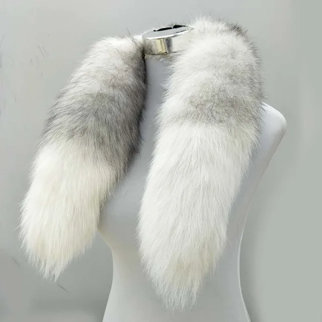 Real Fox Fur Scarf Women Men Striped Winter Warm 80 90CM Long Tail