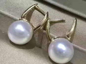 

10-11MM AAA PERFECT south sea white pearl earrings 18 Solid gold