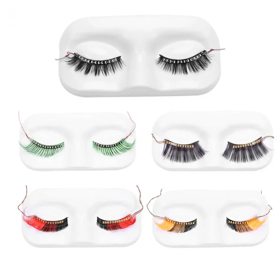 

2PCS LED Colorful False Eyelashes thick Fake Eye Lashes Halloween Party Nightclub Luminous Lashes Extension for Eyes 5 Colors