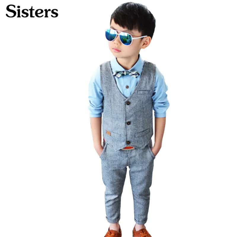 SISRERS British gentleman boy gray vest suit set 2017 spring child vest