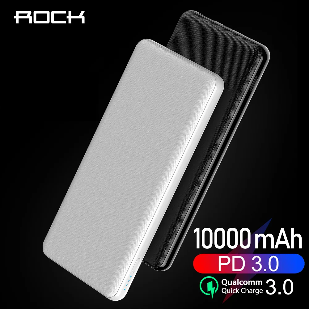 

ROCK PD QC 3.0 Slim 10000 mAh Power Bank Portable Powerbank battery 10000mah External Charger USB Type C for xiaomi HUAWEI Phone