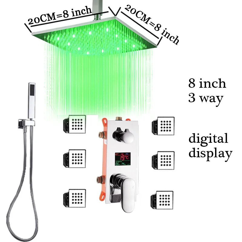 Скрытого монтажа Термостатический смеситель для душа кран цифровой Дисплей Ванная комната душевой смеситель встраиваемая коробка для spa массажа тела струй сопла
