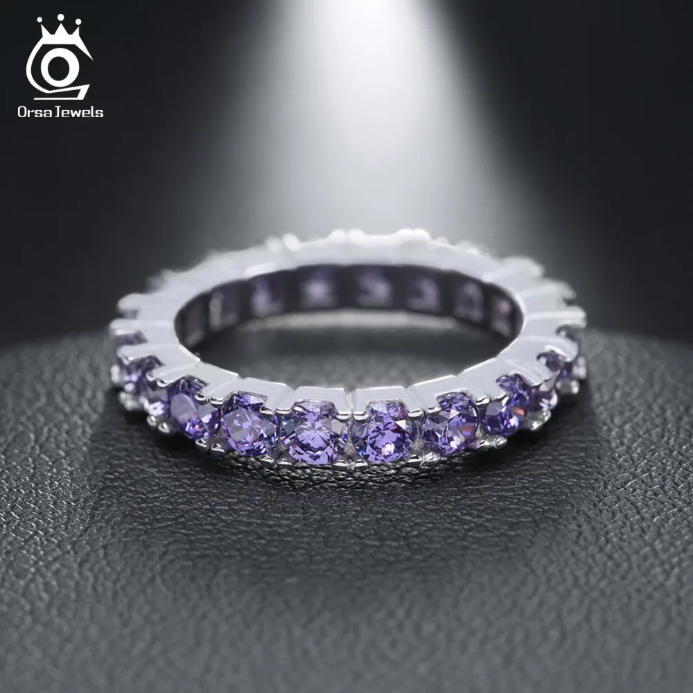ORSA JEWELS Wholesale Women Never Ending Band Rings Fashion AAA Grade Purple Austrian Cubic Zircon Wedding Ring Bands OR31-P