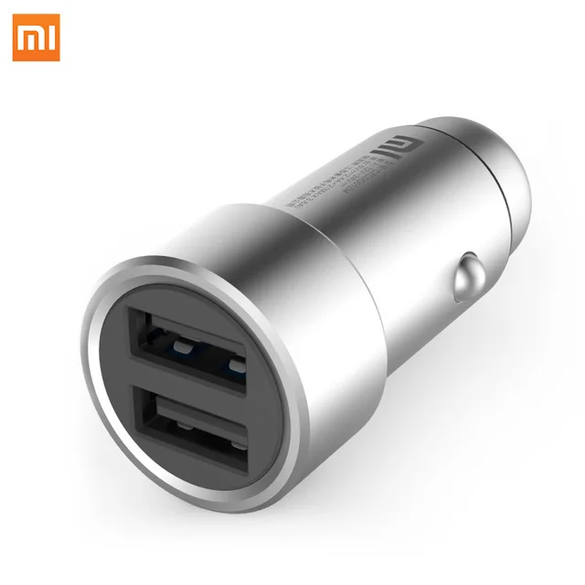 Xiaomi Ми Ми Автомобильное Зарядное Устройство 2-в-1 Двойной Dual USB Порт Адаптер Металл Стиль СЕРЕБРЯНЫЙ Мобильный Телефон Быстрая Зарядка Бесплатная Доставка
