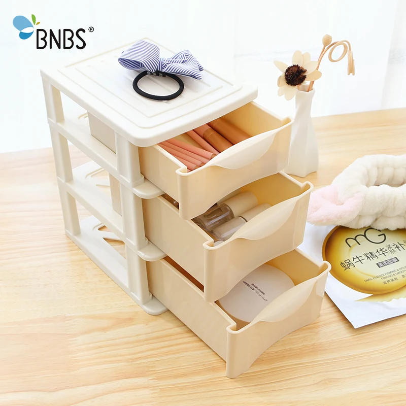 BNBS пластиковый органайзер для макияжа, коробка для хранения, маленький ящик, шкатулка для украшений, офисная, настольная, для мелочей, 3 слоя, контейнер для хранения косметики
