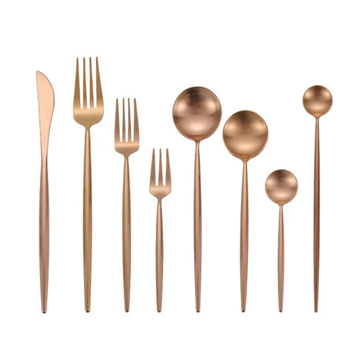Rose Gold 8 шт. благородные из нержавеющей стали западные серебряные столовые приборы набор посуды кухонная посуда Черное золото вилка нож Десерт Мороженое - Цвет: Rose Gold