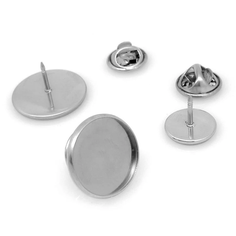 10pcs/lot Stainless Steel Brooch Base Holder Brooch Pin Badge Holder for Diy Jewelry Making Cabochon Base 12 14 16 18 20 25mm