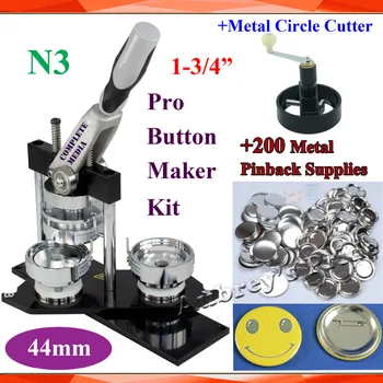 

Free Shipping Pro N3 High Quality 1-3/4" 44mm Badge Button Maker Machine +Metal Cutter+200 Sets Metal Pinback Supplies