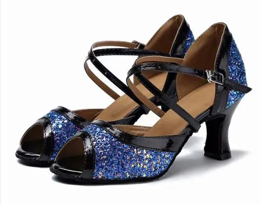 

HXYOO Glitter and PU Material 4 Colors For Choosing With 4.5-8.5 cm Heel Women Dance Shoes for Latin Ballroom Salsa Shoes GM041
