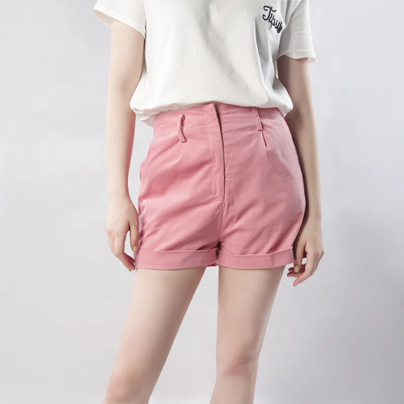 Модная летняя футболка в стиле вестерн тонкий сплошной цвет милый SML XL XXL Высокая талия розовый женские повседневные мини-шорты женские