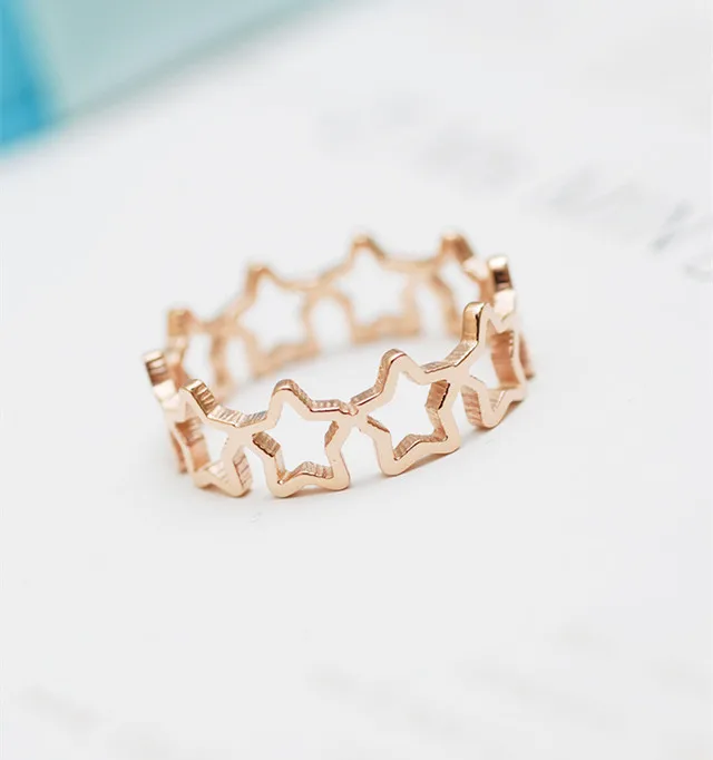 

YUN RUO 2017 Rose Gold Color Elegant Stars Ring for Woman Girl Gift 316 L Stainless Steel Jewelry High Polish Prevent Allergy