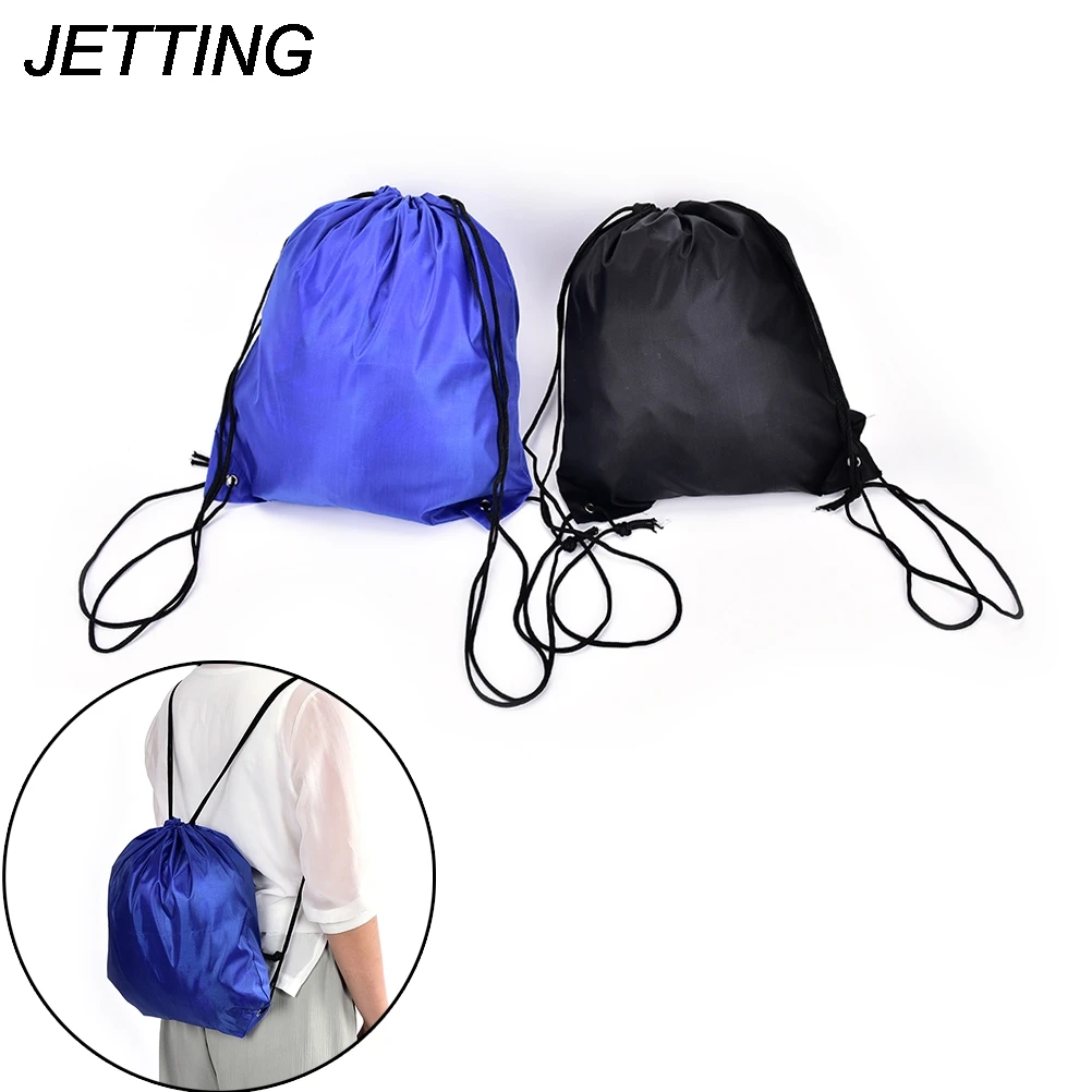 Portable sack cheap polyester nylon drawstring backpack simple Solid bag back bag for travel
