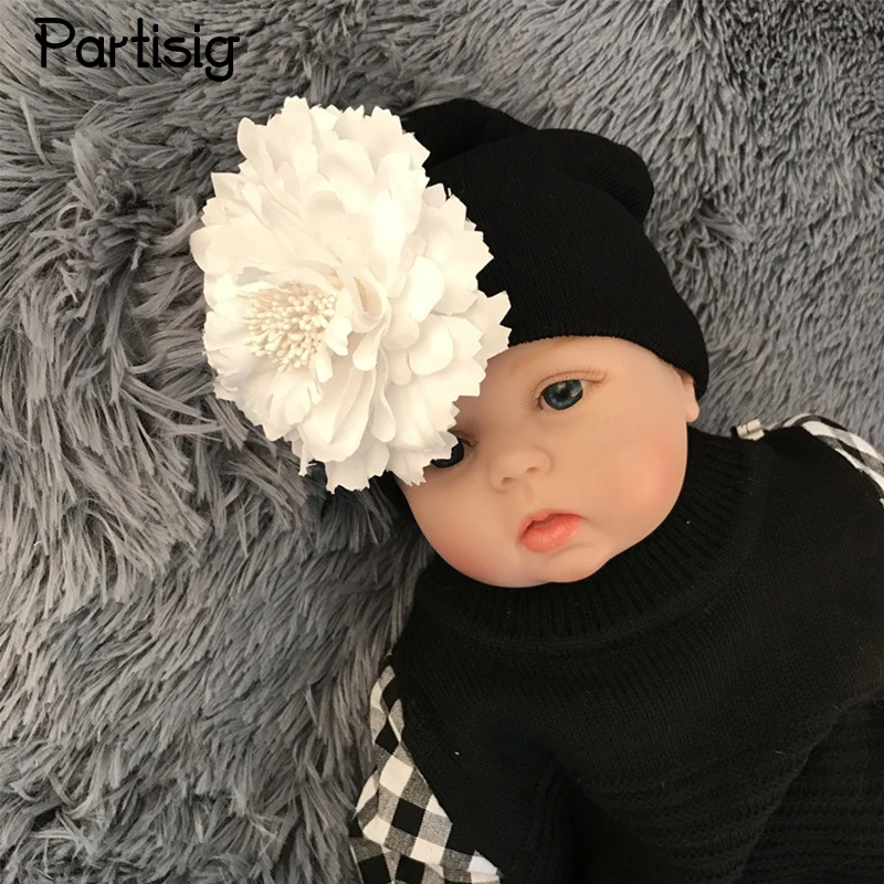 

Baby Girl Caps Cotton Knitting Baby Flower Hat Big Floral Hats For Baby Girl Autumn Winter Children's Hats Caps
