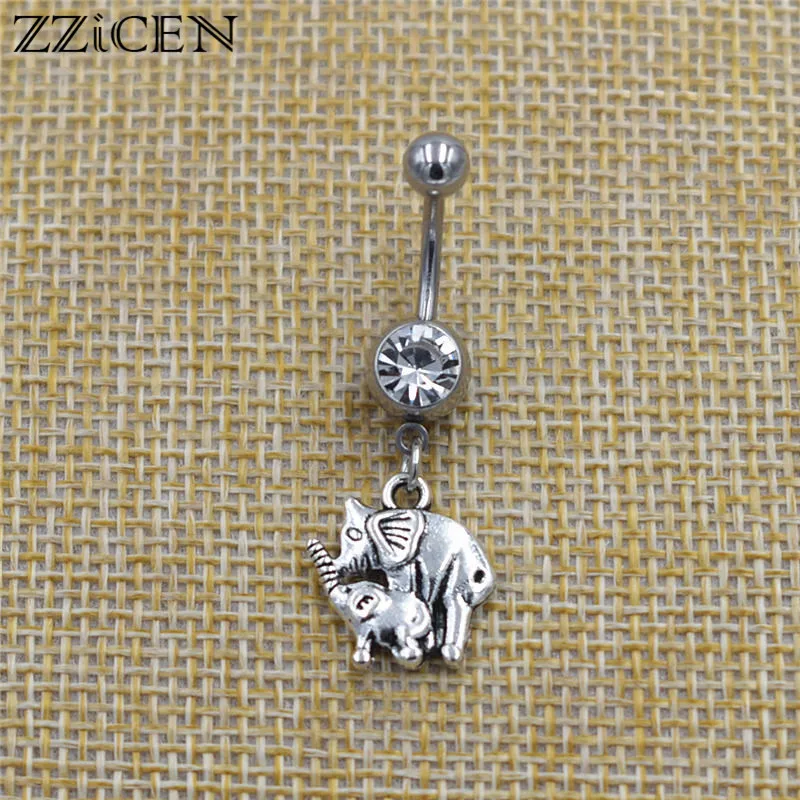 

New Cute Mother Baby Elephant Pendant Dangle Navel Piercings Belly Button Rings for Women Girls Chic Bikini Crystal Body Jewelry