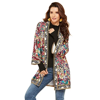 

Newly Women Autumn Outerwear Ethnic Floral Print куртка женская casaco feminino Long Sleeve Boho Jacket Wrap Cardigans shein