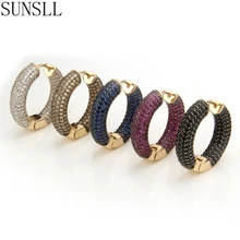 SUNSLL Golden Copper Pins Multicolor Cubic Zirconia Big Circle Hoop Серьги Women s Fashion Party Jewelry
