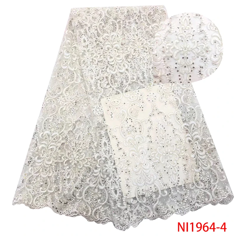 

Net Lace Fabric,French Embroidery Tulle Laces with Sequins,African Lace Fabric 2019 High Quality lace for Dresses KSNI1964-4