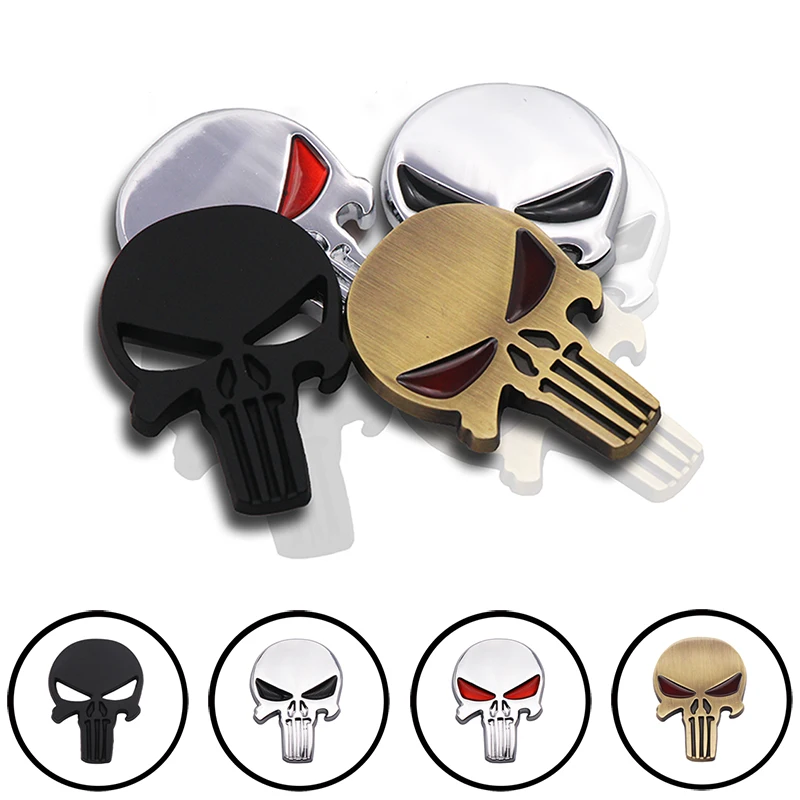 

3D Metal Emblem The Punisher Skull Head Vintage Scary Emblem Sticker Car Styling Logo Automobile Motorcycle Exterior Decoration