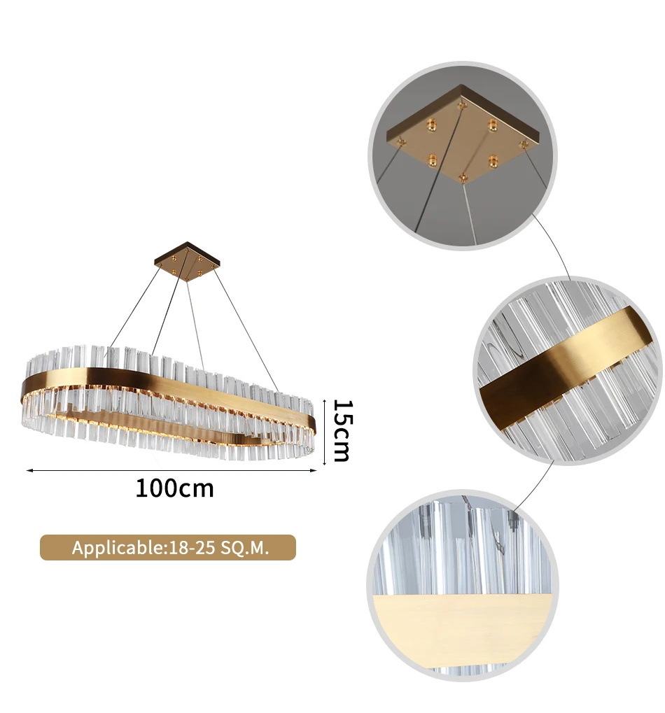 Роскошная Современная прямоугольная хрустальная светодиодная Люстра для столовой Овальный дизайн Золотое подвесное осветительное приспособление люстры