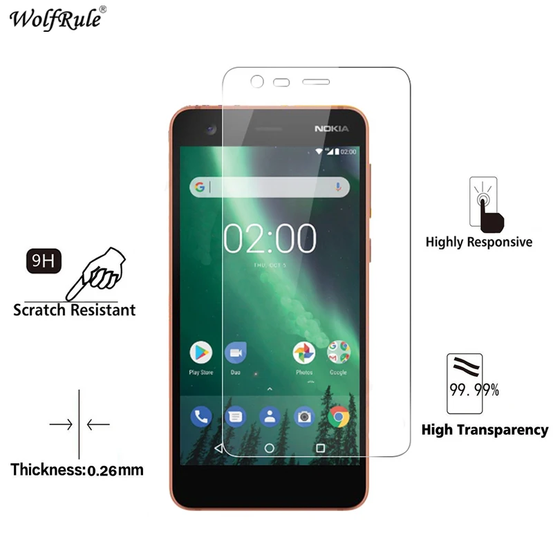2 قطعة واقي للشاشة سفور الزجاج نوكيا 2 الزجاج المقسى لنوكيا 2 الزجاج واقية شريحة هاتف ل Nokia2 الزجاج WolfRule