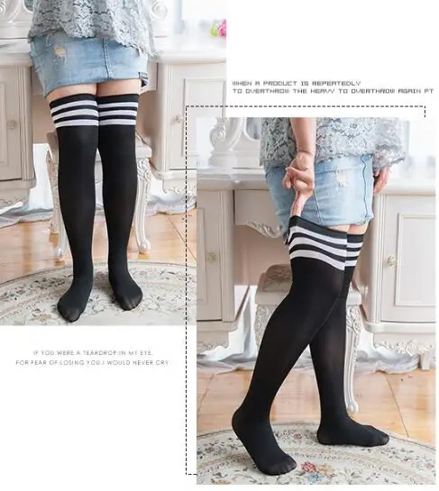 fashion striped knee socks women cotton thigh high over the knee plus size knee socks