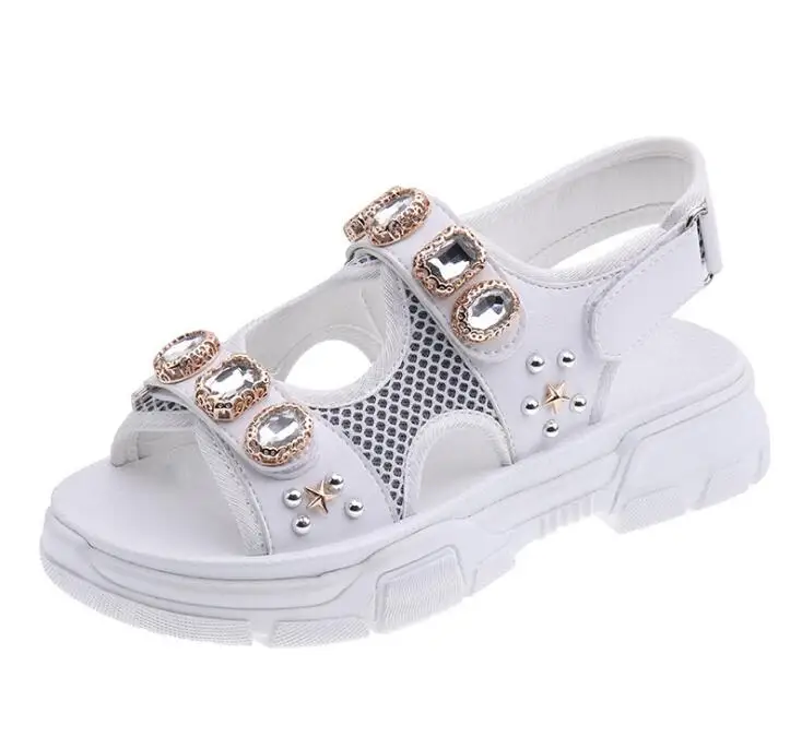 

Rhinestone sandals female 2019 summer new fashion women's shoes thick bottom superfine fiber Mesh sandals sports shoes