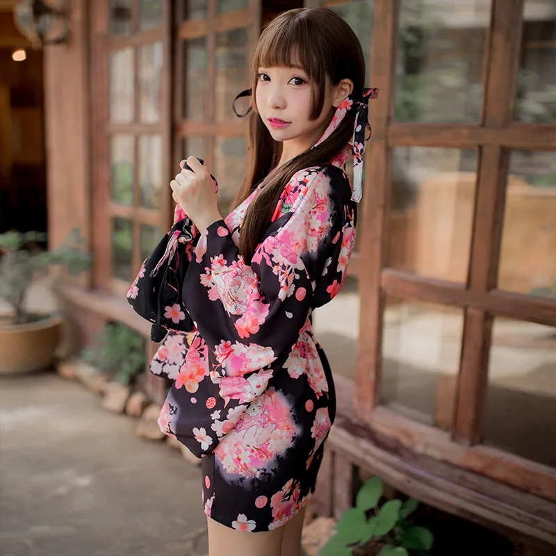 Японские тренды, стильное черное сексуальное платье кимоно, высококачественный японский костюм для косплея, традиционный женский халат, одежда для гейши