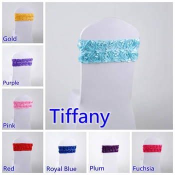 

9 Colours Lycra Chair Sash Rose Flower Chair Band Bow Tie Luxury Weddings Chairs Decoration Rosette Satin Chair Sash Wholesale