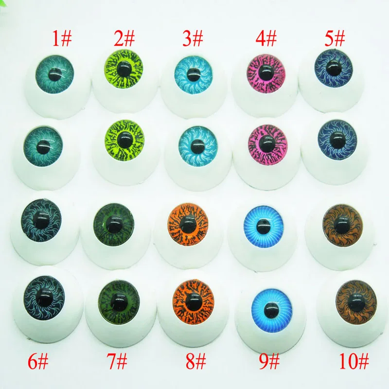 20 шт.(10 пар) полукруглые пластиковые кукольные глаза разноцветные BJD глаза, куклы Dollfie глаза глазные яблоки 16 мм - Цвет: 10color mix