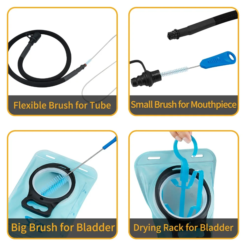 SKL 5 in 1 Flexible Hydration Bladder Cleaning Kit for Universal Water Reservoir with 3 Brushes and a Hanging Frame for Drying