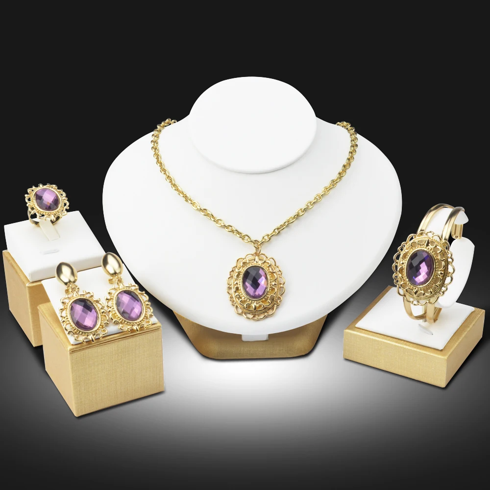 Trendy Fashion Jewelry Set Purple Austrian Crystal Pendant